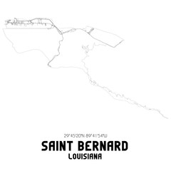 Saint Bernard Louisiana. US street map with black and white lines.
