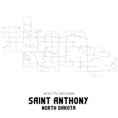 Saint Anthony North Dakota. US street map with black and white lines.