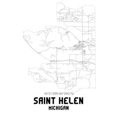 Saint Helen Michigan. US street map with black and white lines.