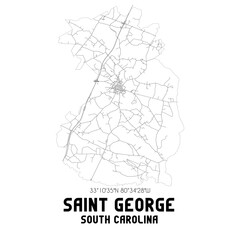 Saint George South Carolina. US street map with black and white lines.