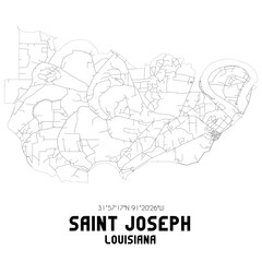 Saint Joseph Louisiana. US street map with black and white lines.