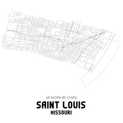 Saint Louis Missouri. US street map with black and white lines.