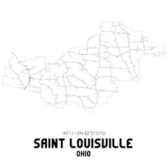 Saint Louisville Ohio. US street map with black and white lines.