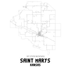Saint Marys Kansas. US street map with black and white lines.