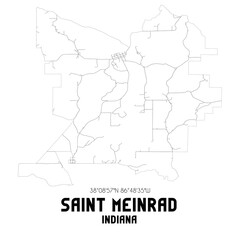 Saint Meinrad Indiana. US street map with black and white lines.