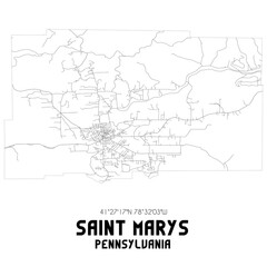 Saint Marys Pennsylvania. US street map with black and white lines.