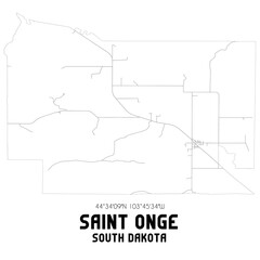 Fototapeta premium Saint Onge South Dakota. US street map with black and white lines.
