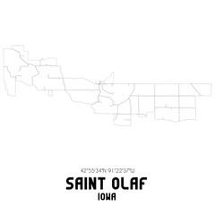 Saint Olaf Iowa. US street map with black and white lines.