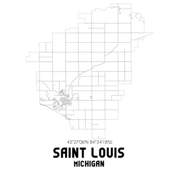 Saint Louis Michigan. US Street Map With Black And White Lines.