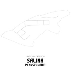 Salina Pennsylvania. US street map with black and white lines.
