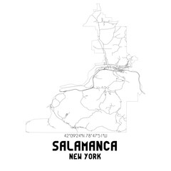 Salamanca New York. US street map with black and white lines.