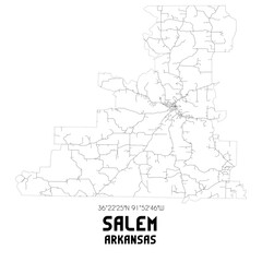 Salem Arkansas. US street map with black and white lines.