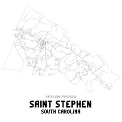 Saint Stephen South Carolina. US street map with black and white lines.