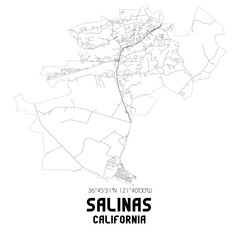 Salinas California. US street map with black and white lines.