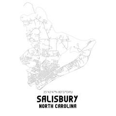 Salisbury North Carolina. US street map with black and white lines.