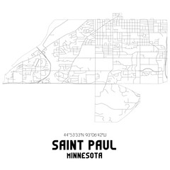 Saint Paul Minnesota. US street map with black and white lines.