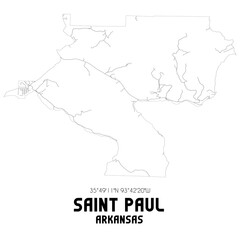 Saint Paul Arkansas. US street map with black and white lines.