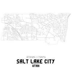 Salt Lake City Utah. US street map with black and white lines.