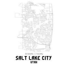Salt Lake City Utah. US street map with black and white lines.