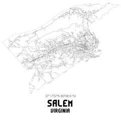Salem Virginia. US street map with black and white lines.