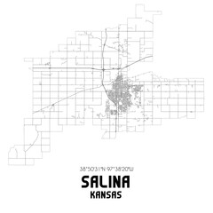 Salina Kansas. US street map with black and white lines.