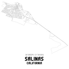 Salinas California. US street map with black and white lines.