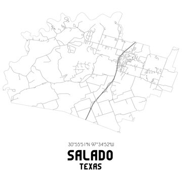 Salado Texas. US street map with black and white lines.