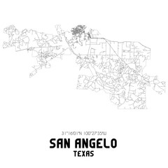 San Angelo Texas. US street map with black and white lines.