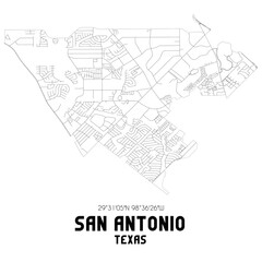 San Antonio Texas. US street map with black and white lines.