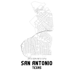 San Antonio Texas. US street map with black and white lines.