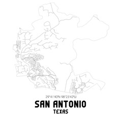 San Antonio Texas. US street map with black and white lines.