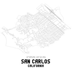 San Carlos California. US street map with black and white lines.