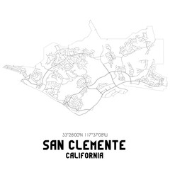 San Clemente California. US street map with black and white lines.