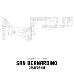 San Bernardino California. US street map with black and white lines.