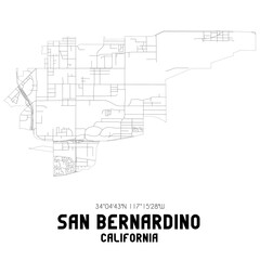 San Bernardino California. US street map with black and white lines.