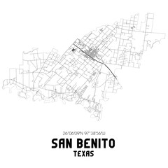 San Benito Texas. US street map with black and white lines.