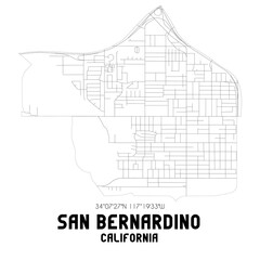 San Bernardino California. US street map with black and white lines.