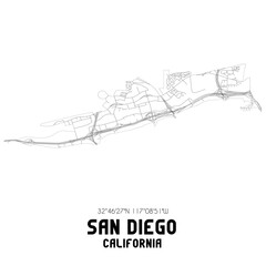 San Diego California. US street map with black and white lines.