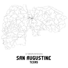 San Augustine Texas. US street map with black and white lines.