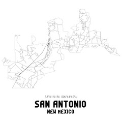 San Antonio New Mexico. US street map with black and white lines.