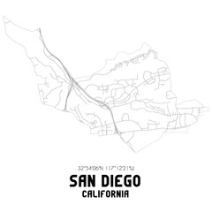 San Diego California. US street map with black and white lines.