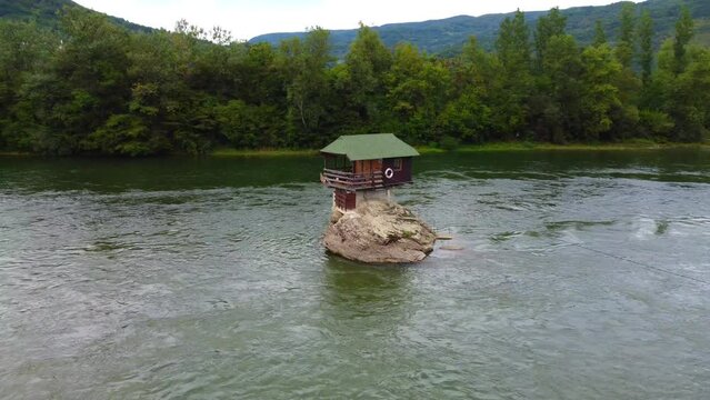 Popular travel attraction Drina river house in Bajina Basta