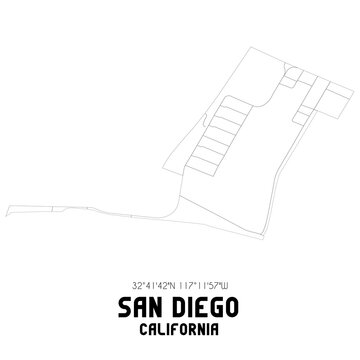 San Diego California. US street map with black and white lines.