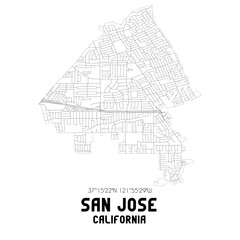 San Jose California. US street map with black and white lines.