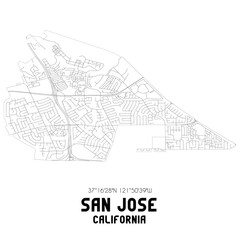 Fototapeta na wymiar San Jose California. US street map with black and white lines.