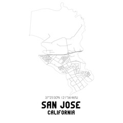 San Jose California. US street map with black and white lines.