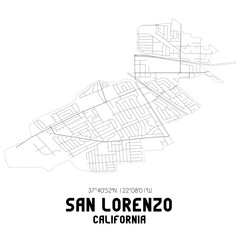 San Lorenzo California. US street map with black and white lines.