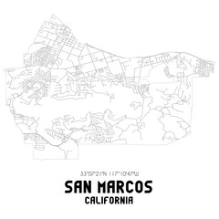 Fototapeta premium San Marcos California. US street map with black and white lines.