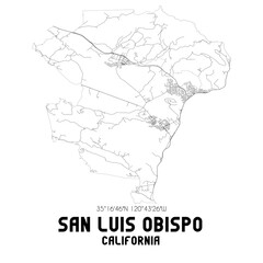 San Luis Obispo California. US street map with black and white lines.