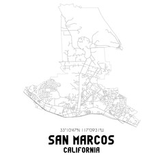 San Marcos California. US street map with black and white lines.